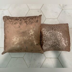 Rose Gold Decorative Throw Pillow Set - Metallic & Sequin